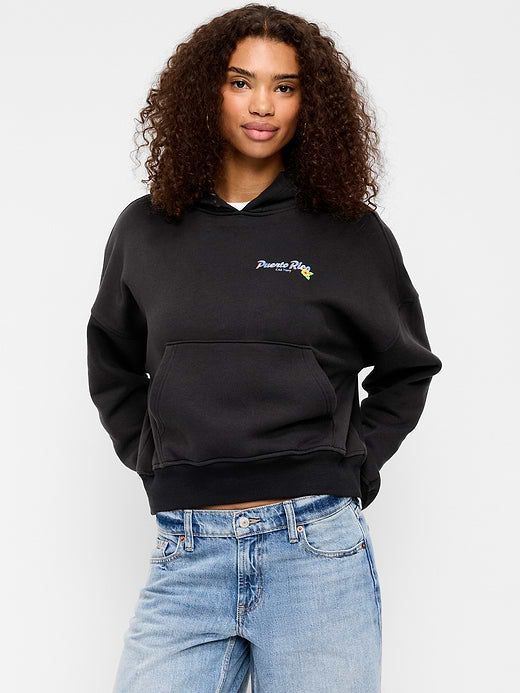 Oversized Pullover Graphic Hoodie Sweatshirt - Black Jack