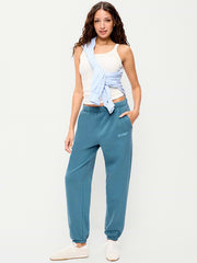 High-Waisted Cinched-Ankle Sweatpants - Neptune