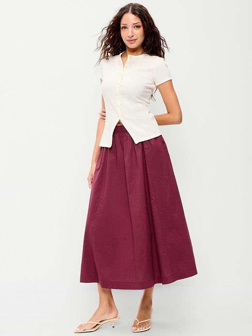 Poplin Midi Skirt - Red Lacquer