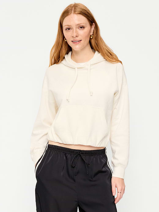 SoComfy Bubble-Hem Hoodie Sweatshirt - Sea Salt