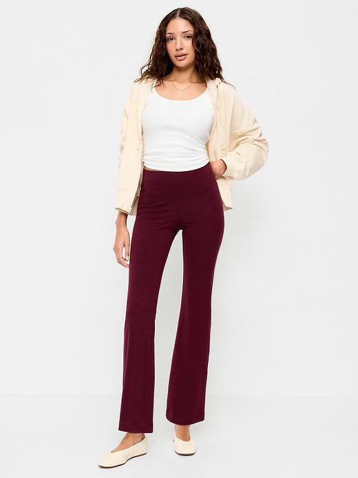 High-Waisted Fashion Flare Leggings - Red Raisin