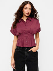 Slim-Waisted Button-Down Shirt - Have-a-Heart Red