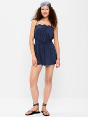 Eyelet Tie-Strap Romper - Arctic Depth