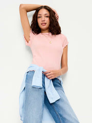 Lettuce-Edge Pointelle Top - Abalone Pink