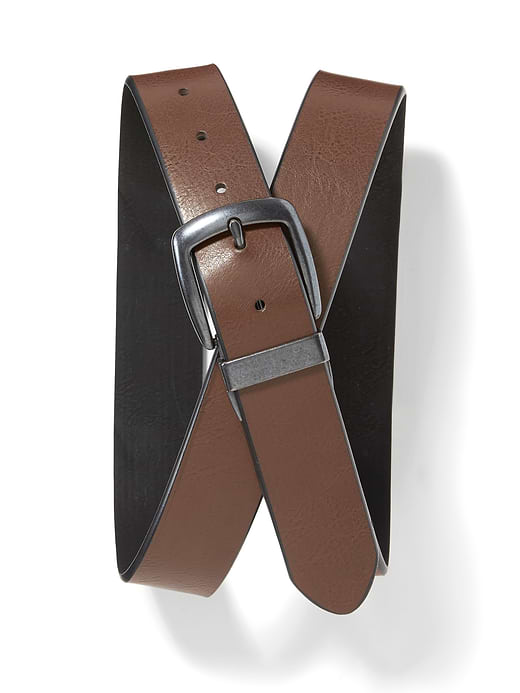 Faux-Leather Reversible Belt - Dark Brown