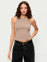 Snug Crop Ribbed Tank Top - Chocolate Malted