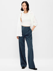 High-Waisted Taylor Trouser Wide-Leg Pants - Navy Plaid