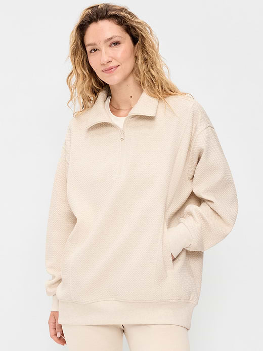 Dynamic Fleece Half-Zip Tunic Sweatshirt - Oatmeal Heather