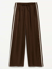High-Waisted Satin Track Pants - Earthen