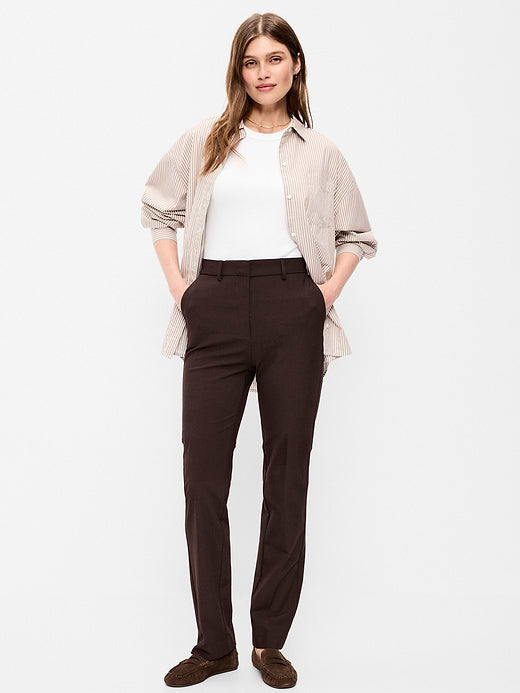 Extra High-Waisted Straight-Leg Twill Pants - Black Coffee