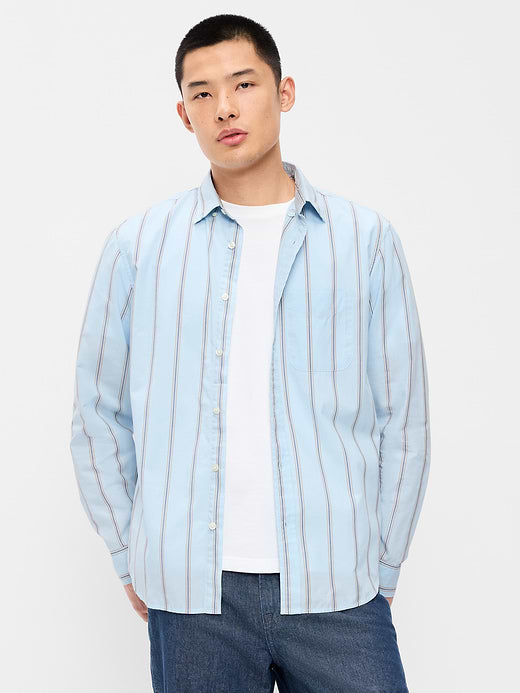 Classic Fit Everyday Striped Poplin Shirt - Blue Stripe