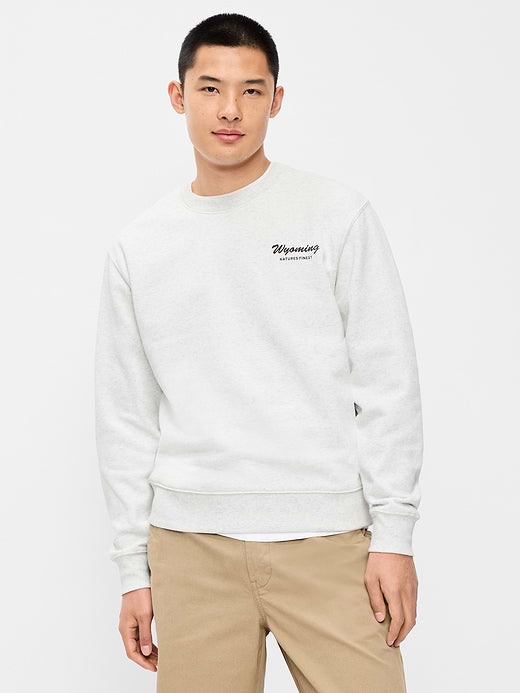 Oversized Graphic Crew-Neck Sweatshirt - Antique White Heather