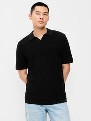 Mixed-Stitch Polo Sweater - Black Jack