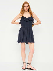 Ruffle-Front Flounce Mini Dress - Moire Navy