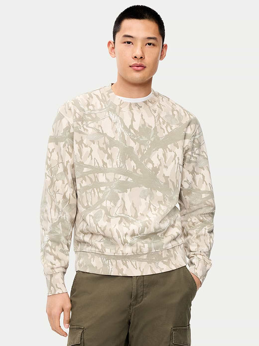Loose Printed Rotation Crew-Neck Sweatshirt - Khaki Camouflage