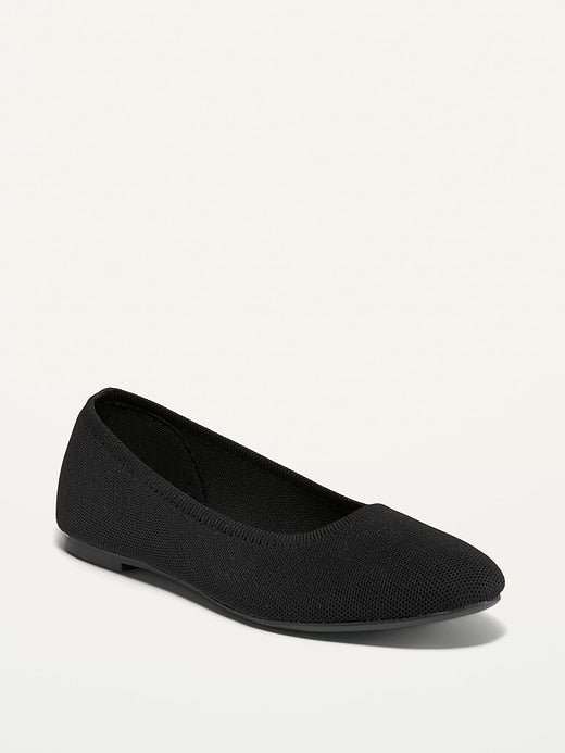 Knit Almond-Toe Ballet Flats - Black Jack
