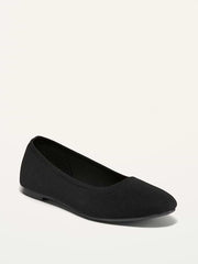 Knit Almond-Toe Ballet Flats - Black Jack