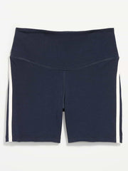 High-Waisted PowerChill Side-Stripe Biker Shorts -- 5-inch inseam - In the Navy