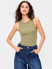 Snug Crop Ribbed Tank Top - Dill Caper