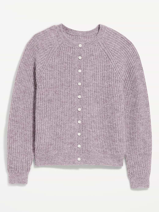 Cozy Crew-Neck Wool-Blend Cardigan - Rose Dawn