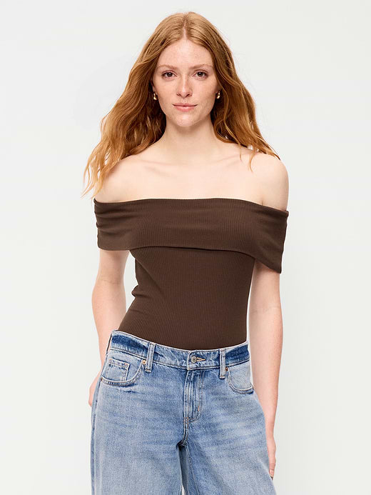 Off-The-Shoulder Fitted Top - Earthen
