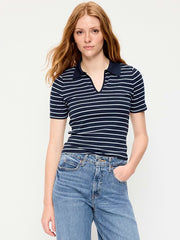 Keyhole Polo Top - White Stripe