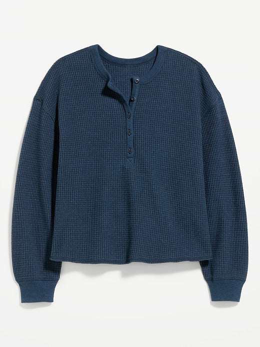 Long-Sleeve Crew-Neck Henley T-Shirt - Gothic Blue