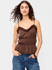 Lace-Trim Smocked-Waist Tank Top - Earthen
