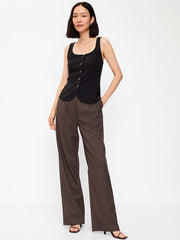High-Waisted Taylor Trouser Wide-Leg Pants - Brown Plaid