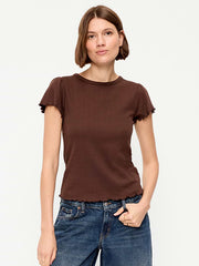 Lettuce-Edge Pointelle Top - Earthen