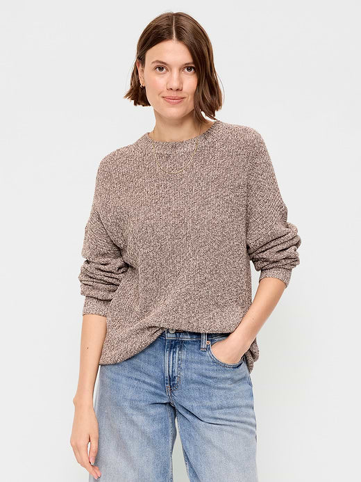 Seaside Cotton Shaker Oversized Tunic Sweater - Brown Marl