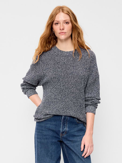 Seaside Cotton Shaker Oversized Tunic Sweater - Blue Marl