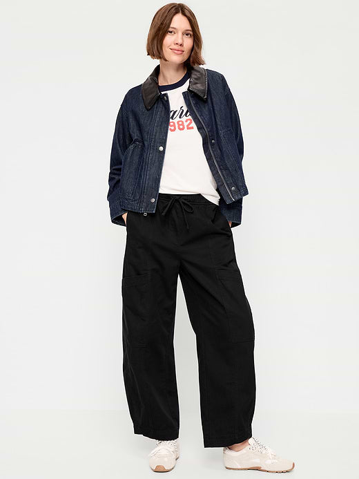 Mid-Rise Barrel-Leg Utility Pants - Black Jack