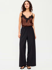 High-Waisted Wide-Leg Trouser Pants - Light Black Heather