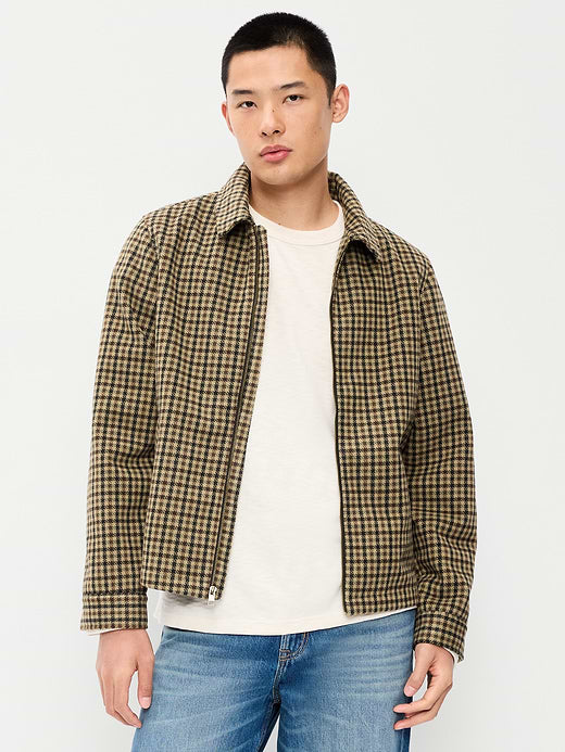 Relaxed Harrington Jacket - Brown Plaid