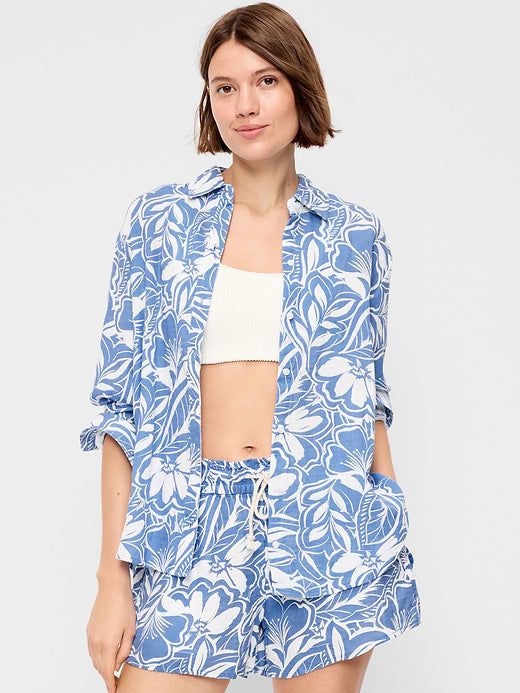 Open-Back Button-Down Shirt - Paradise Blue Print