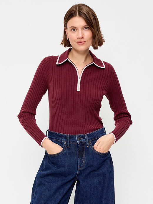 Long-Sleeve Half-Zip Top - Red Lacquer
