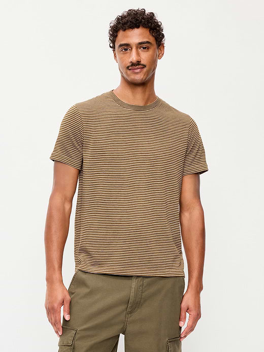 Crew-Neck Striped T-Shirt - Brown Top