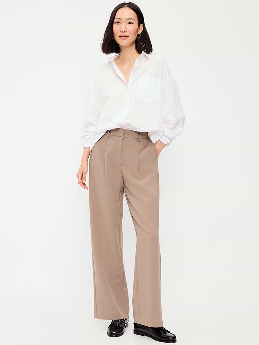 Extra High-Waisted Taylor Wide-Leg Trouser Pants - Sedimentary