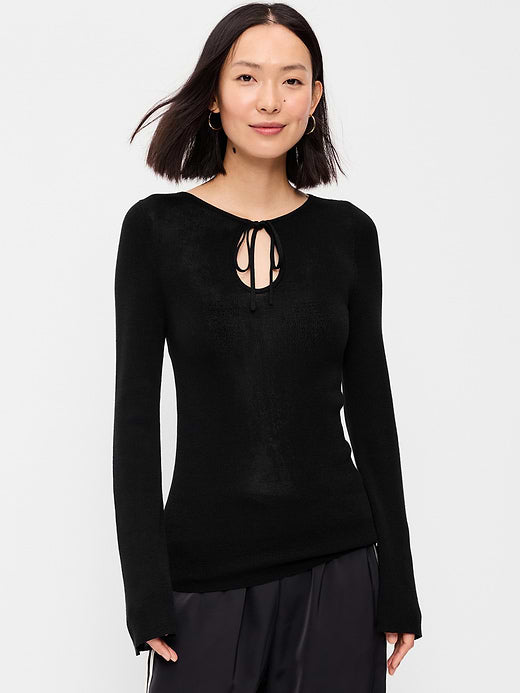 Bell-Sleeve Keyhole Top - Black Jack