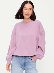 SoComfy Oversized Puff-Sleeve Cropped Sweatshirt - Rose Dawn