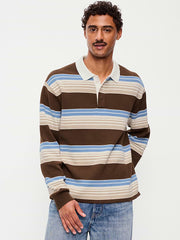 Long-Sleeve Rugby Polo - Blue/Brown Stripe
