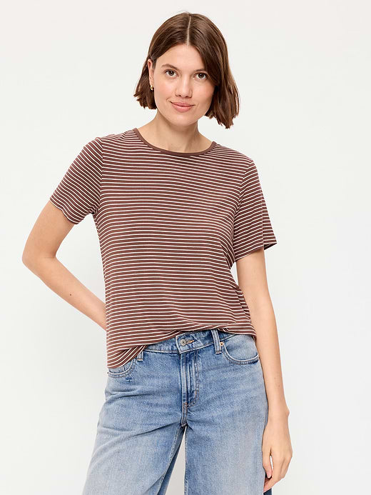 Luxe Crew-Neck T-Shirt - Earth Brown Stripe