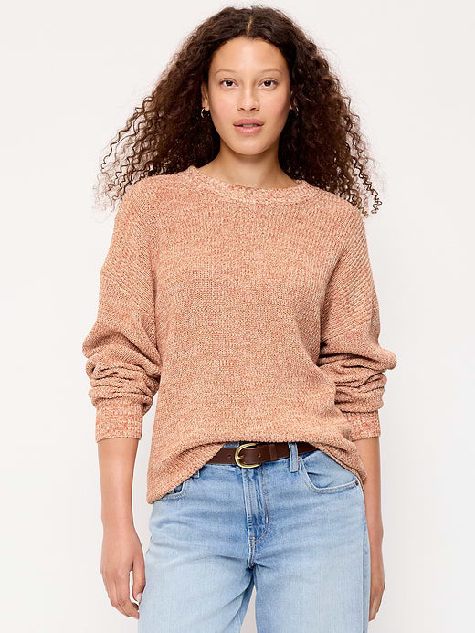 Seaside Cotton Shaker Oversized Tunic Sweater - Oatmeal Marl