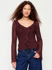 Fitted Bell-Sleeve Ruffle Top - Reddy Or Not