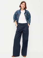 Mid-Rise Pleated Wide-Leg Pants - Navy Captain