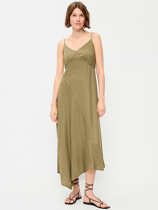 Fit & Flare Tie-Back Asymmetrical Midi Dress - Kombu