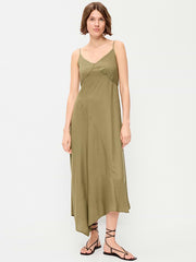 Fit & Flare Tie-Back Asymmetrical Midi Dress - Kombu