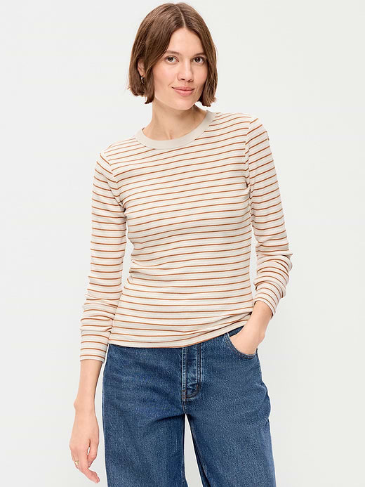Snug Long-Sleeve Striped Ribbed T-Shirt - Orange Multi Stripe