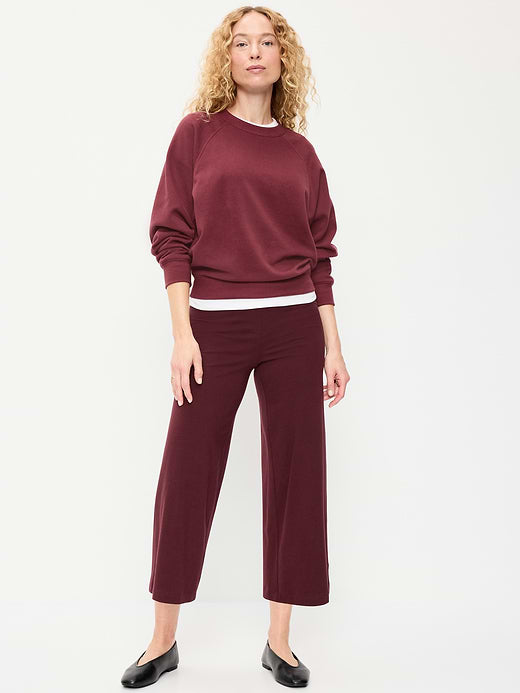 High-Waisted Fashion Wide-Leg Cropped Leggings - Red Raisin